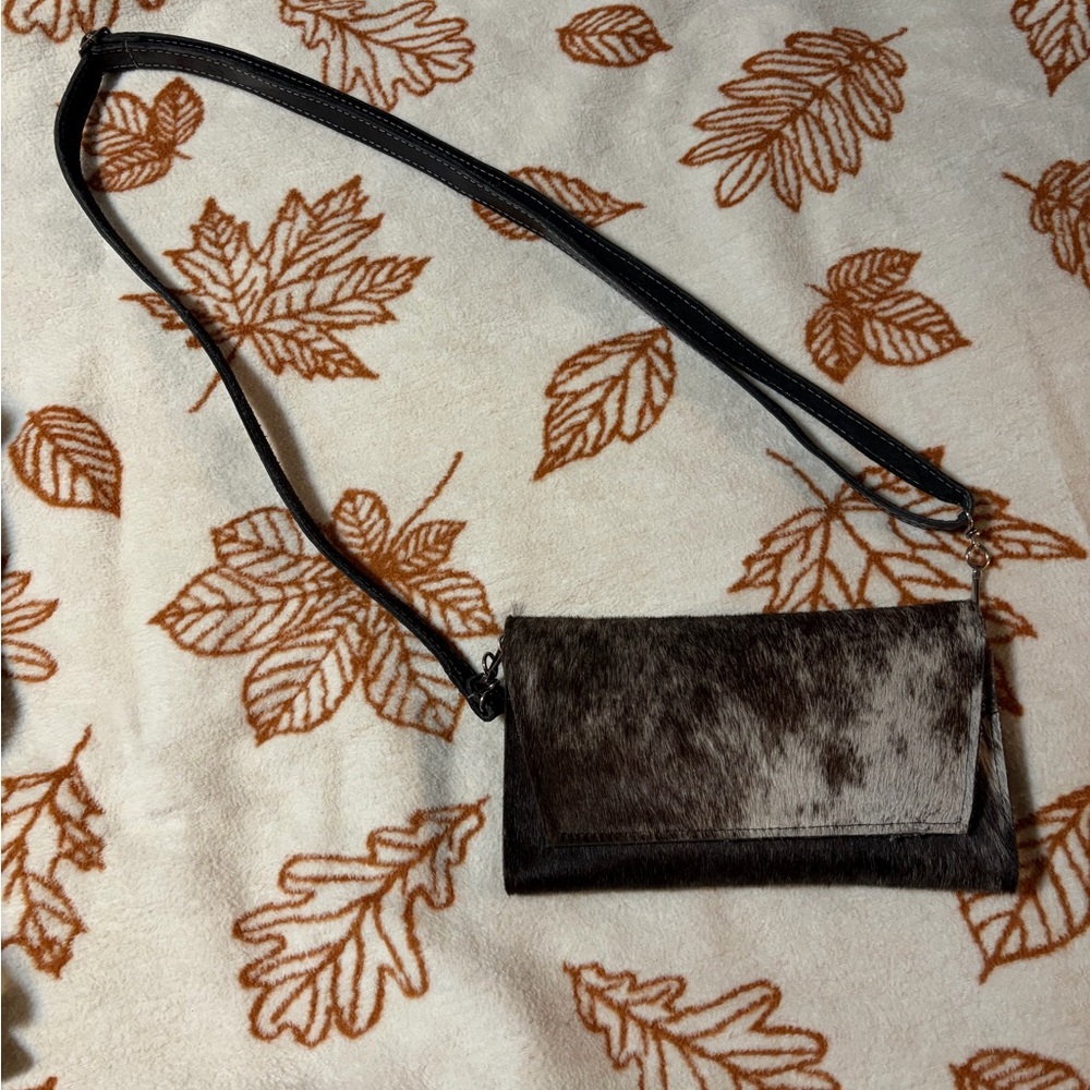 real cow print cross body purse